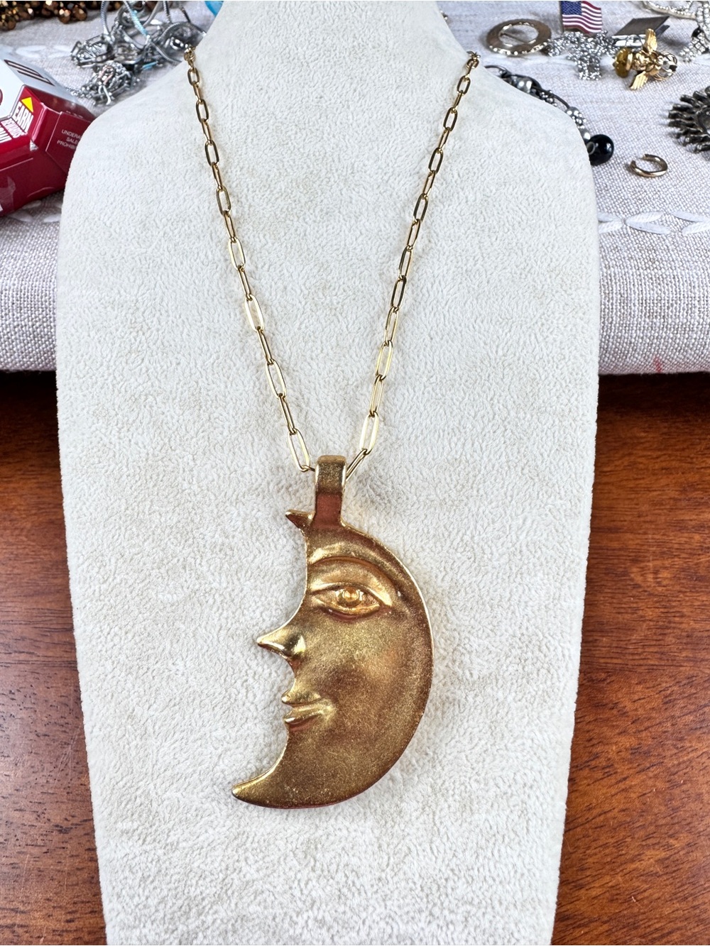 Free People Gold Moon Face Pendant Necklace